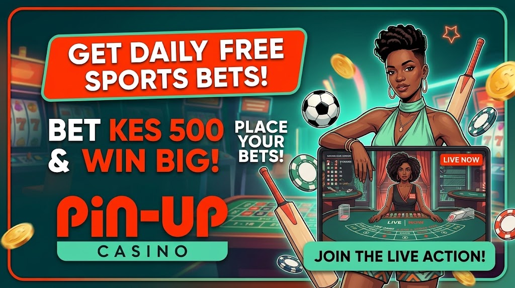 Live casino and sports-themed Pin Up Casino scene with tablet showing a live dealer table